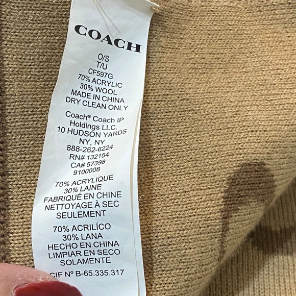 Coach Wool Blend Signature Logo Blanket Throw Wrap Large 39x57” Tan Brown Shawl - Picture 4 of 9